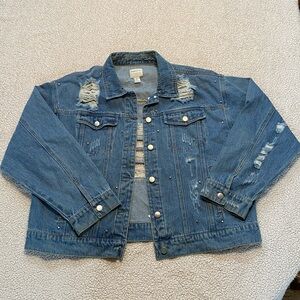 Forever 21 Women’s Light Blue Studded Grunge Denim Jacket - XL